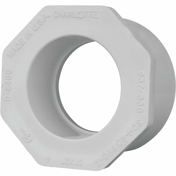 Charlotte Pipe And Foundry 3 In. SPG x 2 In. Slip Schedule 40 PVC Bushing PVC 02107  3600HA